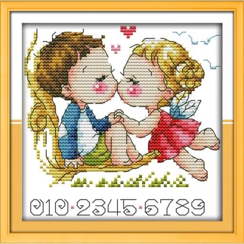 Joy sunday cartoon style A kissing of angels christmas stocking cross stitch patterns kits for kids