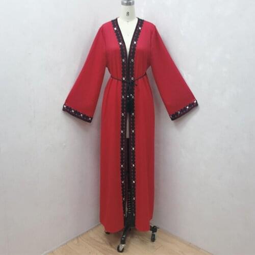 F829 abaya cardigan Muslim embroidered diamond long skirt lady dubai robe long sleeve Arab hot seller