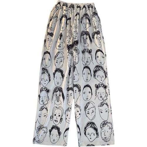 Cool Harajuku Loose Head Pants Women Funny Wide Leg Trousers Female Korean Style High Waist Oversize Spring Summer Pants Femme