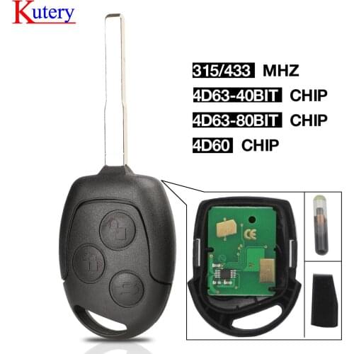 Kutery 3 Buttons Remote Car Key 315/433Mhz For Ford Focus Fiesta Fusion C-Max Mondeo Galaxy C-Max S-Max ID60 4D63 Chip