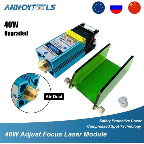 40W Blue Adjust Focus Laser Module 450nm TTL/PWM Engraving Metal Cutting Wood Machine Tool Compressed Spot Technology+Safe Cover
