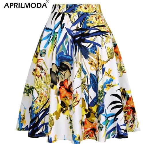 Vintage Knee Length Summer Skater Skirt Runway Vintage Rockabilly Skirts Womens 2020 Retro Pinup 50S 60S Cotton Skirts Plus Size