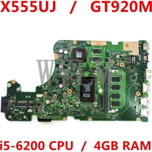 X555UJ i5-6200 cpu 4GB RAM GT920M motherboard For ASUS X555U X555UJ X555UB Laptop mainboard Tested free shipping