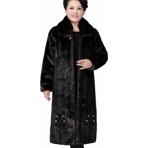 Fashion Winter Faux Mink Fur Coat Women Plus size X-Long Outerwear Thicken Warm Diamonds Casual Jackets Middle aged Female G271