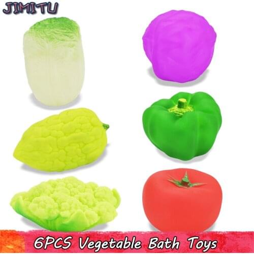 6 Pcs Mixed Vegetables Soft Floating Rubber Bath Toys for Baby Bath Toy Colorful Squeeze Sound Squeaky Kids Swimming Toys