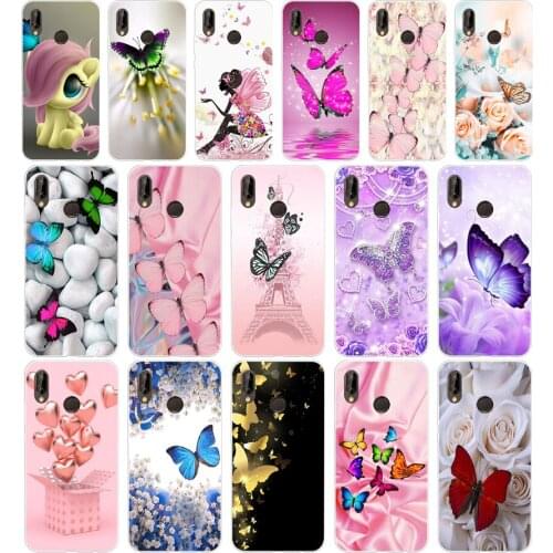 381FG Red butterfly on white roses Soft Silicone Tpu Cover Case for huawei Mate P20 P30 Llte Pro Y6 Y7 2019
