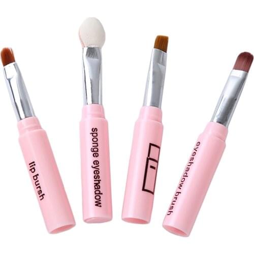 4 Pcs/Set Makeup Brush Kit Pink Mini Size Makeup Brushes Travel Business Portable Makeup Brush Make Uo Tools