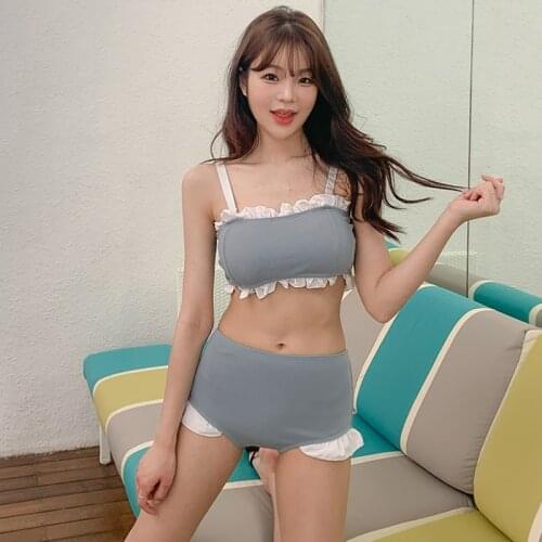 2021 New Lacing Bra Sling Top Short Skirts Smock Bikini Two Piece Swimsuit Surf Beach Swimming Women Split Swimwear