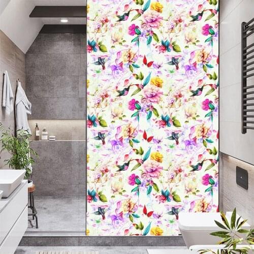 Window Film Privacy Beautiful Flowers Glass Sticker UV Blocking Heat Control Window Coverings Window Tint for Homedecor