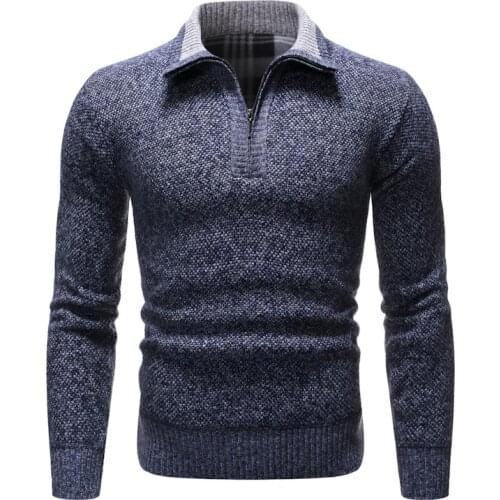 Autumn Winter Casual Sweaters Men Half High Collar Zippers Warm Fleece Pullovers Mens Thick Warm Knitted Sweater Men Pullovers