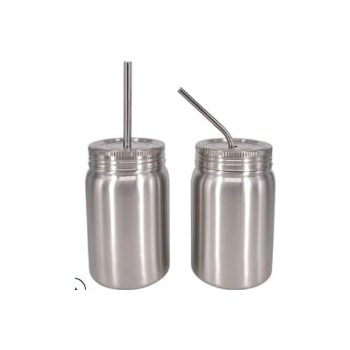16oz sublimation tumbler Mason Cup with stainless steel straw double wall stainless steel tumbler