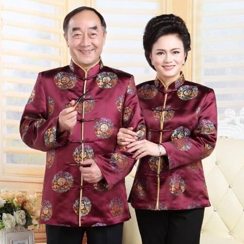 Traditional Chinese Clothing for Women Men Long Sleeve Hanfu Jacket Asian Style Ancient Middle-aged Birthday Clothing