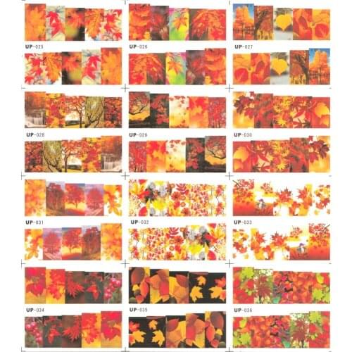 UPRETTEGO 12 PACK/ LOT WATER DECAL NAIL ART NAIL STICKER SLIDER FULL COVER RED MAPLE TREE AUTUMN FALLING LEAF LEAVES UP25-36