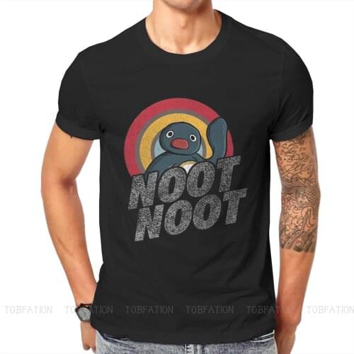 Vintage Rainbow Distressed Round Collar TShirt Pingu Noot Pinga Penguin TV Classic T Shirt Men Clothes New Design Oversized
