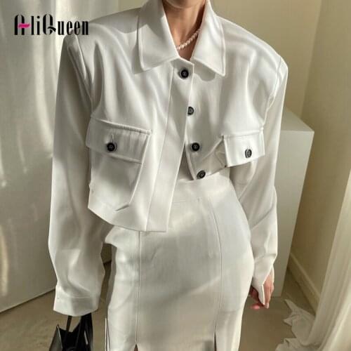 Vintage Ladies Short Coat Loose Long Sleeve Tops Korean Fashion Pockets Crop Puffer Jacket Women Bomber Jackets Mujer Chaqueta