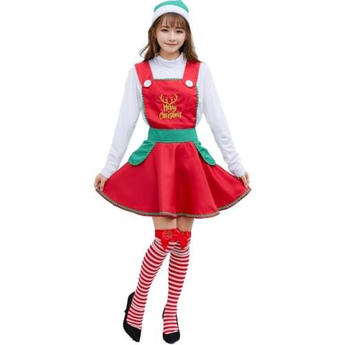 2019 Christmas Party Adult Sexy Women Costume Red Green Velvet Dress Santa Claus Cosplay Fancy Dress New Style Fashion Clothing
