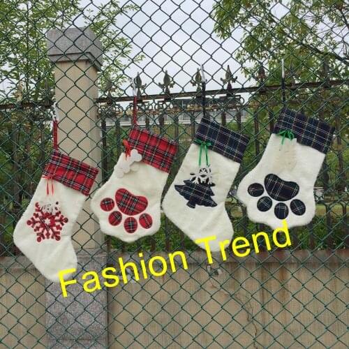 100pcs/lot free shipping fleece sherpa Christmas new year paw stockings 4 styles good quality monogram embroidery gift stockings