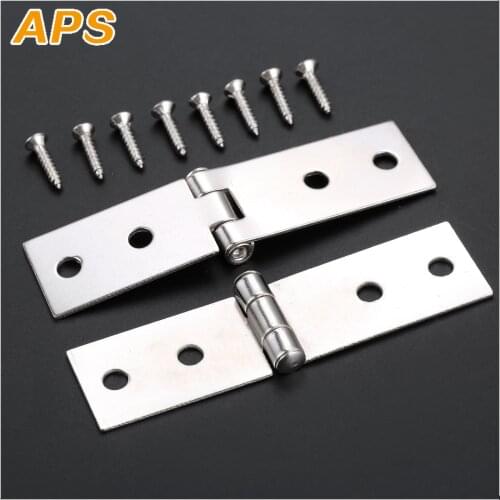 2Pcs Cabinet Door Luggage Hinges 4 Holes Jewelry Wood Boxes Hinges Furniture Decoration with Screws 74*20mm Sliver