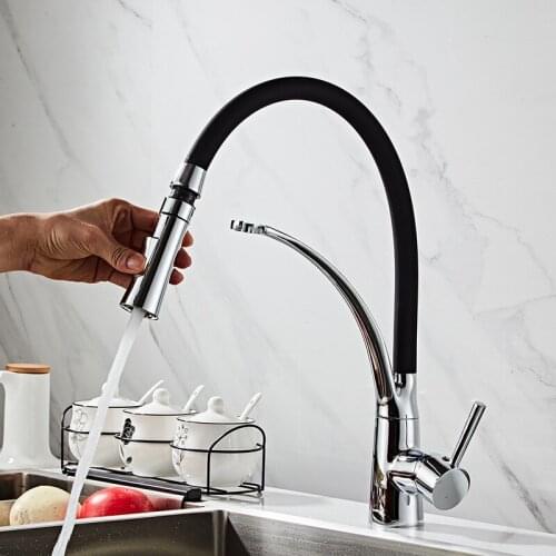 2 In 1 Sink Tap Pull Down Kitchen Faucet Brass Water Faucet Sprayer Mixing Water Tap Hot and Cold Mixer Black Kitchen Spigot