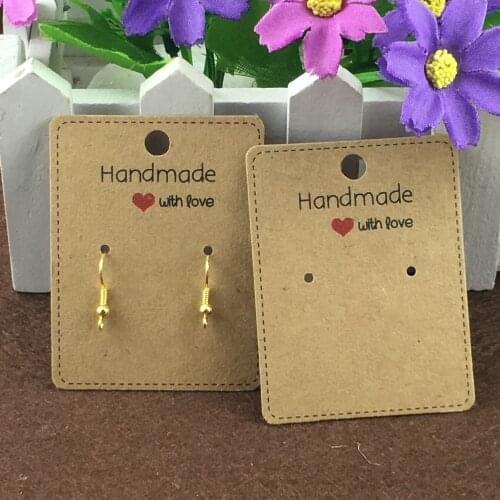 200PCS/Lot 6.5*5cm Kraft Earring Cards "Handmade with love"Earring Card Paper Jewelry Display Card Earring Classic Display Cards