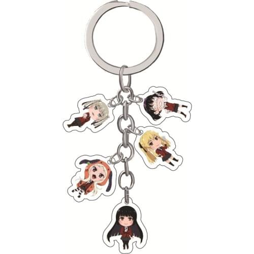 5 In 1 Anime Keychain Kakegurui Jabami Yumeko Keychain Gift Cartoon Printed Double Sided Acrylic Pendant Key Chain Bag Charm