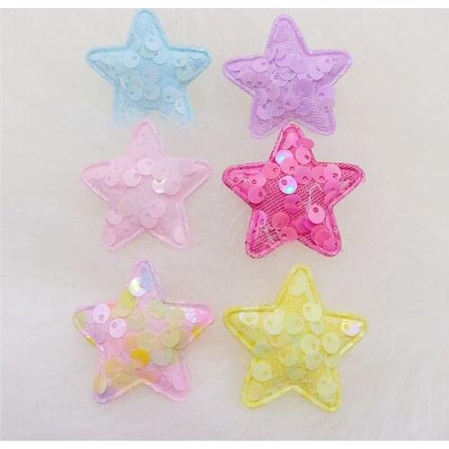 40Pcs/LOT 4CM Sequin Fabric Star Padded Appliques For DIY Perform Clothing Handmade Children Hair Clip Accessories Patches
