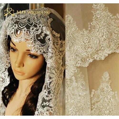 White/Ivory Wedding Veil 3M With Comb Lace Sequined Mantilla Bridal Veil Wedding Accessories Veu De Noiva MD48