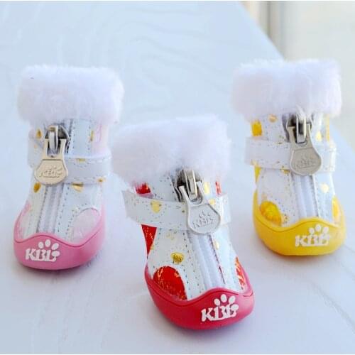 Love Bling With Fur Small Dog Shoes Winter Warm Pe Outdoor Anti-slip Snow Boots For Shih Tzu Chihuahua 4pcs/lot Red,Yellow,Pink