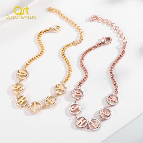 Personalized Name Bracelet Zircon Letter Bracelet Gold Stainless Steel Jewelry For Women Customized Bangle For Girlfriend Gifts