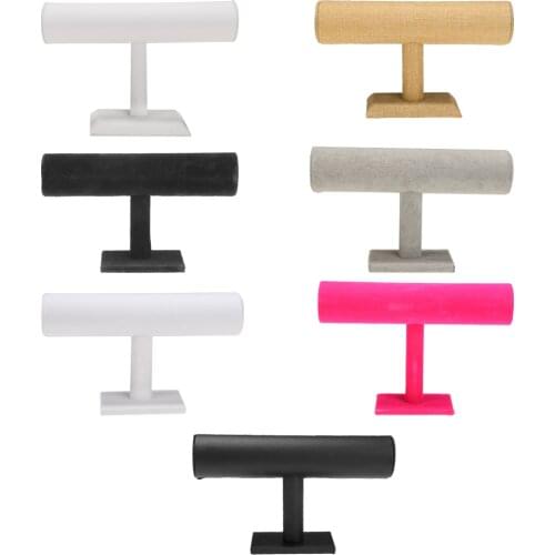 Wood Velvet Jewelry Hard Display Stand Holder Bracelet Chain Bangle Watch Jewelry Organizer T-Bar Rack