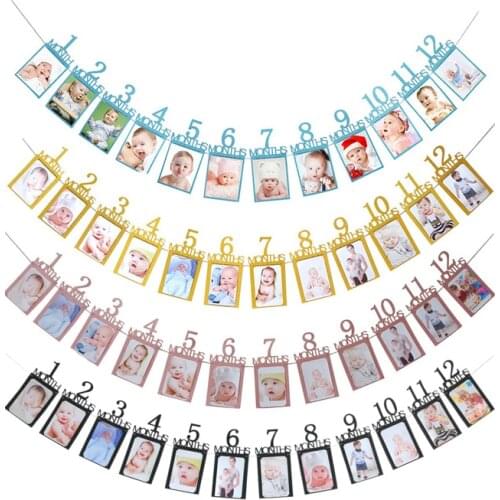 Baby 1st Birthday Banner Flag Monthly ONE Year Bunting Garland Baby Shower Boy Girl First Happy Birthday Party Decorations Kids