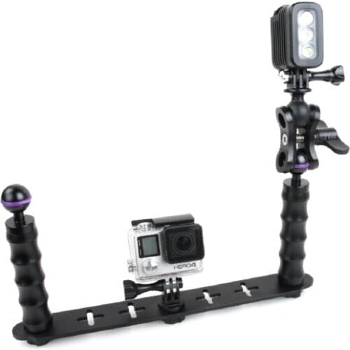 F18282 Dual Handheld Selfie Monopod Diving Underwater Light Arm Aluminum Mount for HERO3/3+/4/5 Xiaoyi Camera