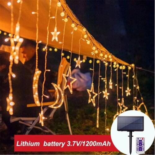Led solar Light Star and Moon Strings Outdoor Garden Christmas Decorative star curtain lamp Fairy Wedding Party Lights Dropship