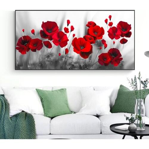 Morden Nordic Abstract Red Flowers Canvas Painting Decoration Poster and Print Living Room Bedroom Plant Picture Wall Art Home
