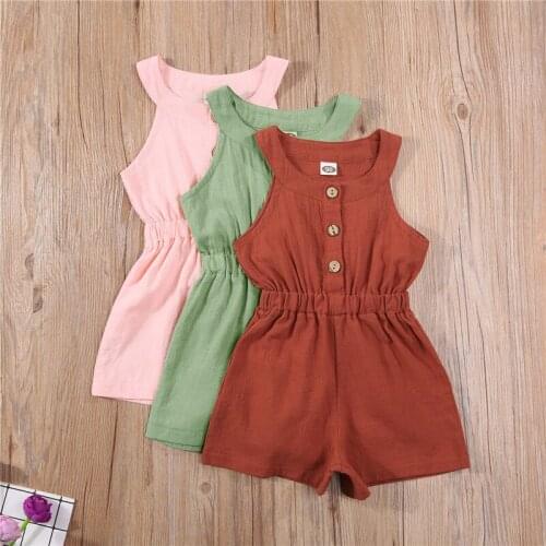 2-7Years Baby Girls Rompers Children Kids Girls Solid Halter Single-breasted Elastic Waist Jumpsuits Shorts Pants Casual Clothes