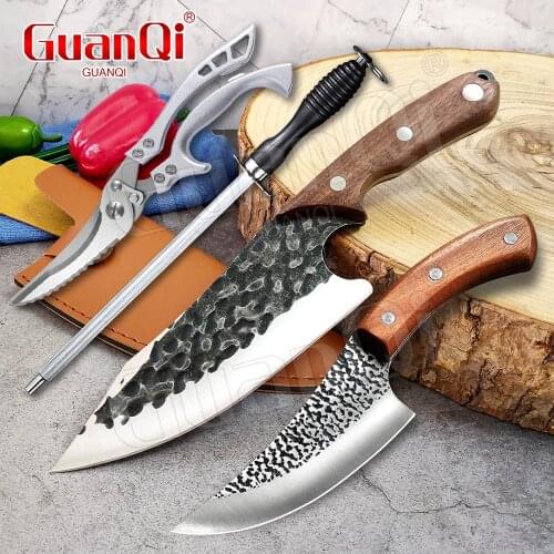 Forged Stainless Steel Butcher Knife Outdoor Hunting Knife Meat Cleaver Chopping Slaughter Knife Fish Filleting Boning Knife