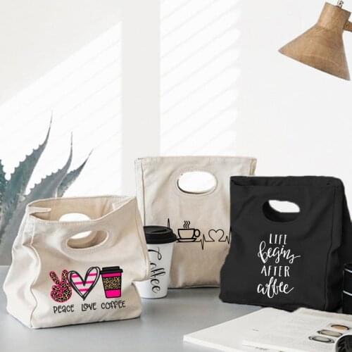 Life Begin After Coffee Food Storage Lunch Cooler Bag Canvas Tote Foil Insulated Thermal Handbag Picnic Dinner Container Office