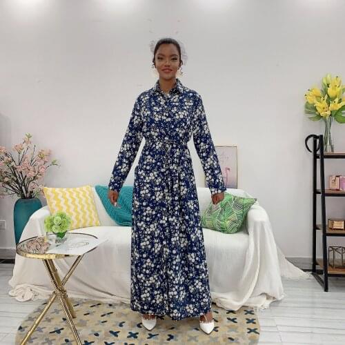 Fashion single breasted chrysanthemum print muslim robes syari abaya female full length islamic muslim robes abaya F2044w