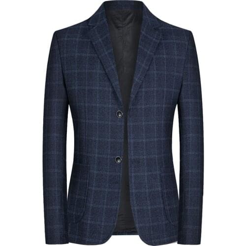 Mens Business Fashion Suit Jacket Plaid Style Casual Single Button Slim Fit Grid Dress Coat Blazer Men high-grade leisure Suit