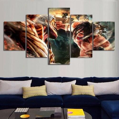 5 Pieces Attack On Titan Wall Art Modular Poster Animation Painting On Minimalism Canvas Prints Pictures Living Room Home Decor