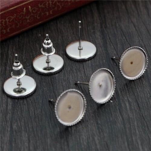Never Fade) 20pcs 10mm Stainless Steel Earring Base Studs Ear Cameo Settings Cabochon Base Tray Blank (With Back)-T6-07