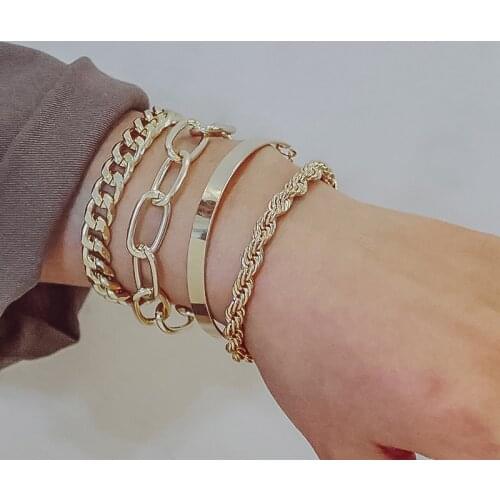 New Trendy Statement Metal Bracelet For Women Punk Retro Chain Geometric Multi-layer Wild Girl Party Gifts Banquet Accessories