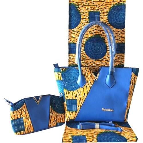 New Arrival African Cotton With PU Bag And Wax Fabirc Set High Quality Womans Handbag With 6 Yards African Wax Prints Fabric