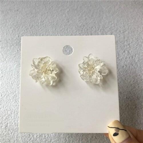 Charm S925 Earrings Fashion 2020 New Temperament Earrings Simple Transparent Three-dimensional Resin Flowers Sweet Earrings