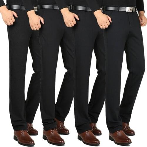 Autumn Winter Fashion Straight Slim Men Dress Pants Anti Wrinkle Mens Casual Pants Luxurious Thick High Waist Elastic Trousers