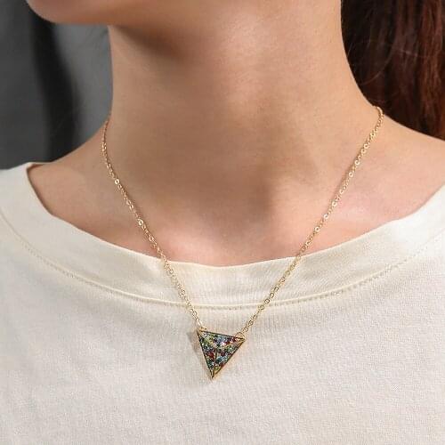 Boho Inverted Triangle Colorful Crystal Necklaces For Women Cool Unusual Collarbone Thin Chain Necklace Party Halloween Jewelry