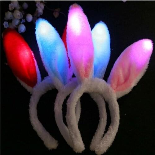 30pcs led Plush Rabbit Ears Flashing Glow Headband Hair Band led party supplies Light Up Hair Accessories for kids Girl woman