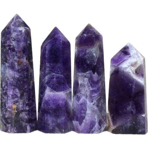 Natural Dream Amethyst Quartz Crystal Wand Point Home DecorHealing Purple Stone Rod Column Obelisk Tower Holiday Gifts(6-8cm)