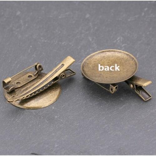 Dual-use 30mm Antique Bronze Blank Metal Round Bezel Tray Brooch Base Pin Setting Hair Clips DIY Sliver Jewelry Accessory 10PCS