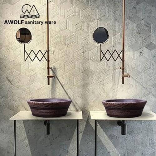 Bathroom Sinks Art Antique Ceramic Vessel Washing Basin Bowl 420*420*140mm Restoring ancient ways Imitation stone Lavatary AM860